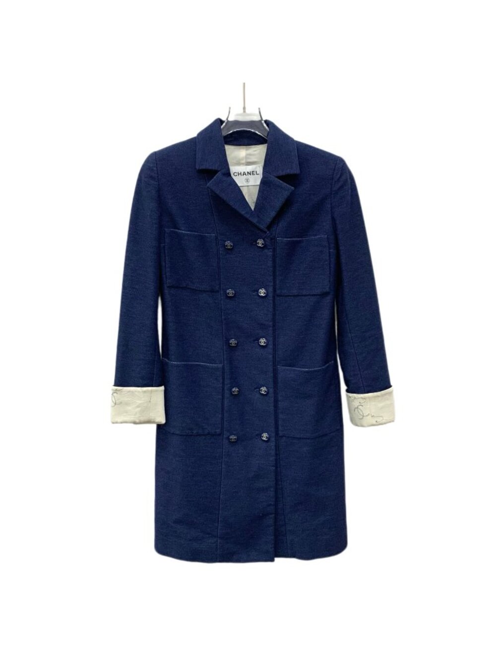 Chanel Navy Blue Cotton Double-Breasted Coat